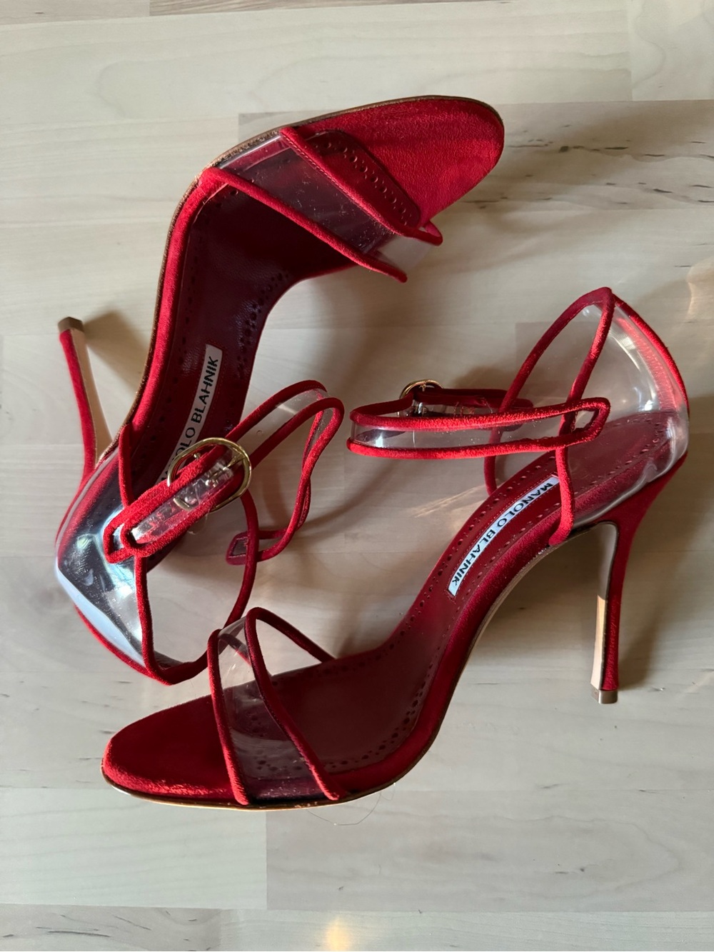 Manolo Blahnik Red Leather Slingback Heels NWT